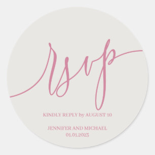 Script Handtekening Elegante roze RSVP Ronde Sticker
