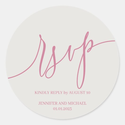 Script Handtekening Elegante roze RSVP Ronde Sticker (Voorkant)
