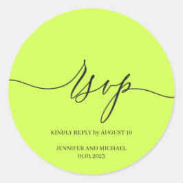Script Handtekening Elegante Trouw-RSVP Cyber Lime Ronde Sticker