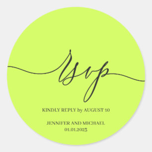 Script Handtekening Elegante Trouw-RSVP Cyber Lime Ronde Sticker