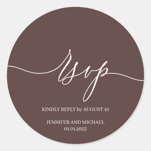 Script Handtekening Elegante Trouwdag Chocolade Br Ronde Sticker (Voorkant)