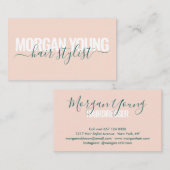 Script handtekening moderne perzik groen haar styl visitekaartje (Voorkant / Achterkant)