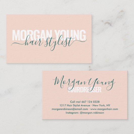 Script handtekening moderne perzik groen haar styl visitekaartje (Voorkant / Achterkant)