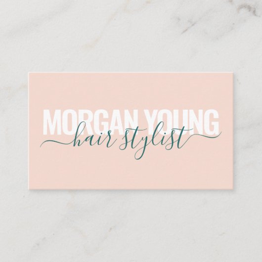 Script handtekening moderne perzik groen haar styl visitekaartje (Voorkant)