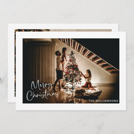 Script Handwriting Modern Merry Christmas Photo  Feestdagenkaart (Voorkant / Achterkant)