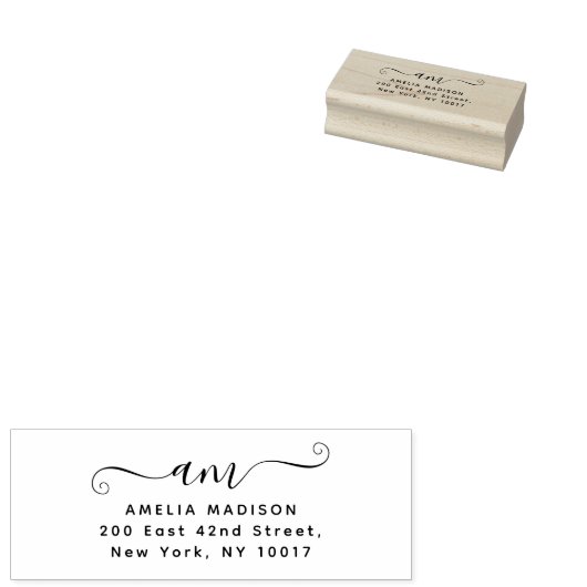 Script Handwritten Monogram Wood Art Stamp Rubberstempel (Gestempeld)