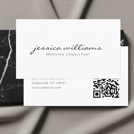 Script Handwritten White Minimalist QR Code Visitekaartje