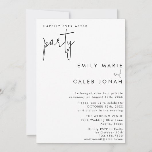 Script Happily Ever After Party Wedding Reception Kaart (Voorkant)