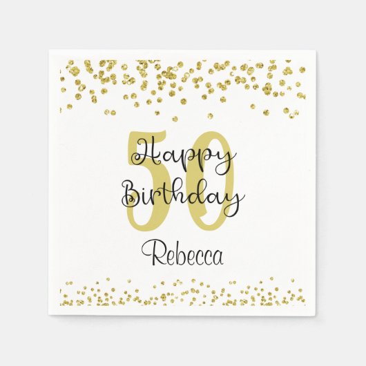 Script HAPPY 50ste VERJAARDAG Naam Gold Glitter Servet (Voorkant)