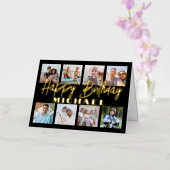 Script Happy Birthday Elegante zwarte fotocollage Folie Wenskaart (Orchidee)