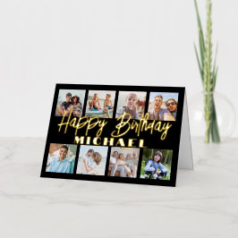 Script Happy Birthday Elegante zwarte fotocollage Folie Wenskaart