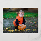  script Happy Halloween Photo Gold Folie Feestdagenkaart (Voorkant)