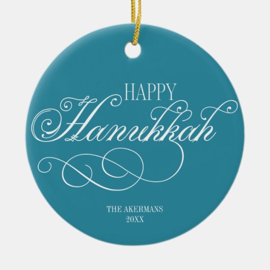 Script Happy Hanukkah Holiday Keramisch Ornament (Voorkant)