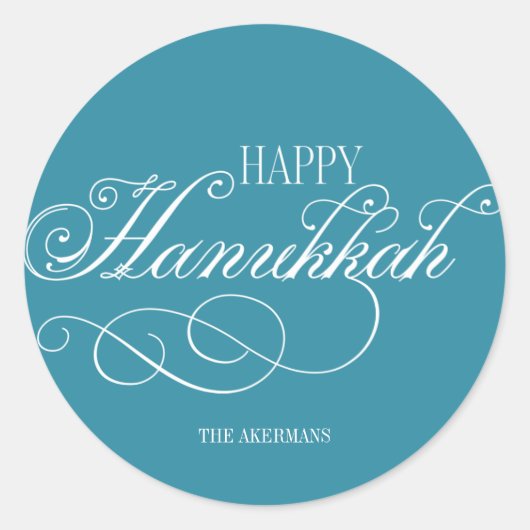 Script Happy Hanukkah Holiday Ronde Sticker (Voorkant)