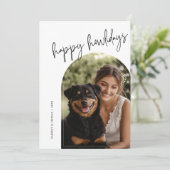 Script Happy Howlidays Pet Arch Foto Kerstmis Feestdagenkaart (Staand voorkant)
