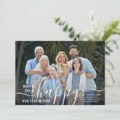 Script HAPPY NEW YEAR Fotobedekking 2025 Kalender Feestdagenkaart (Staand voorkant)