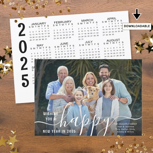 Script HAPPY NEW YEAR Fotobedekking 2025 Kalender Feestdagenkaart