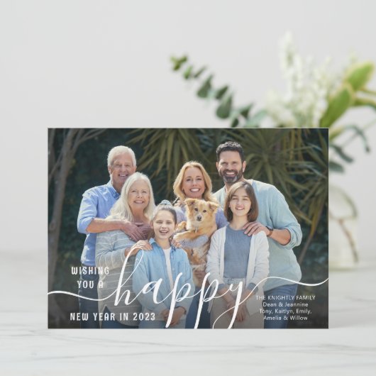 Script HAPPY NEW YEAR Photo Overlay 2023 Calendar Feestdagenkaart (Staand voorkant)