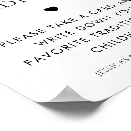 Script & Hart Familie Tradities Baby shower Sign Poster (Hoek)