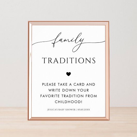 Script & Hart Familie Tradities Baby shower Sign Poster