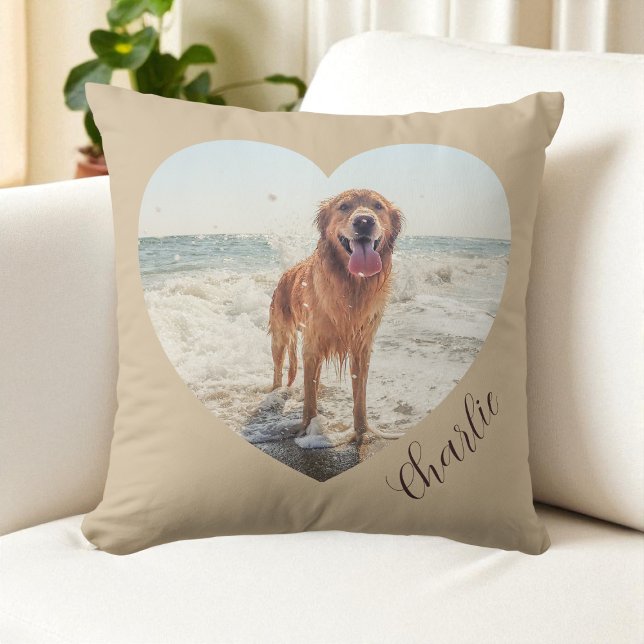 Script  Hart Foto Modern Persoonlijke Hond Kussen (Script Pet Heart Photo Modern Personalized Dog Throw Pillow)