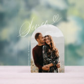 Script Hart Foto Trouwtafel Nummer Zeven Acryl Bord (Neutraal)