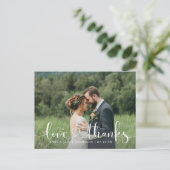 Script Hart Liefde Dank Huwelijksfoto Briefkaart (Staand voorkant)