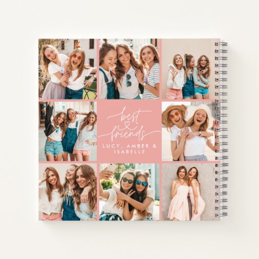 Script hart roze moderne multi foto beste vrienden notitieboek (Achterkant)