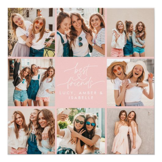 Script hart roze moderne multi foto beste vrienden perfect poster (Voorkant)