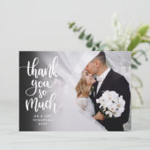 Script Hartelijk Dank Gouden Hartjes Trouwfoto Bedankkaart (Staand voorkant)