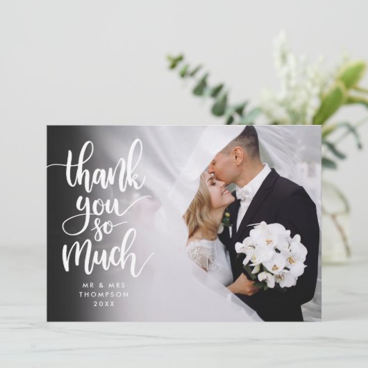 Script Hartelijk Dank Gouden Hartjes Trouwfoto Bedankkaart (Staand voorkant)