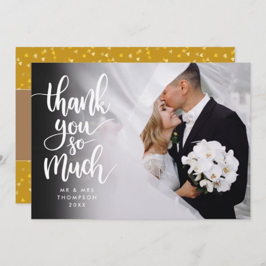Script Hartelijk Dank Gouden Hartjes Trouwfoto Bedankkaart (Voorkant / Achterkant)