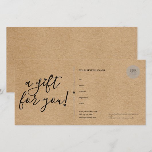 Script Harten Rustic Kraft Cadeaubon (Voorkant / Achterkant)