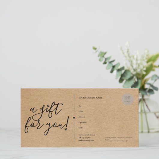 Script Harten Rustic Kraft Cadeaubon (Staand voorkant)