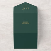 Script Harten Smaragd en Goud QR Code Trouwen All In One Uitnodiging (Buitenkant)