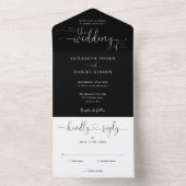 Script Harten Zwart Wit Minimalistische Trouwdag All In One Uitnodiging (Binnen)