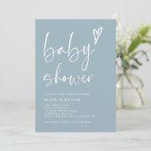 Script Heart Dusty Blue Boy Baby shower Kaart (Staand voorkant)