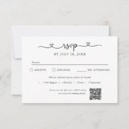 Script Heart QR Code Foto Off White RSVP Kaartje