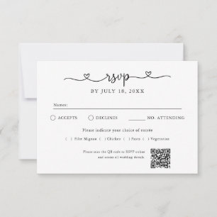 Script Heart QR Code Foto Off White RSVP Kaartje