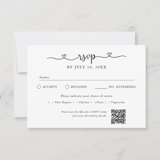 Script Heart QR Code Foto Off White RSVP Kaartje (Voorkant)