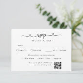 Script Heart QR Code Foto Off White RSVP Kaartje (Staand voorkant)