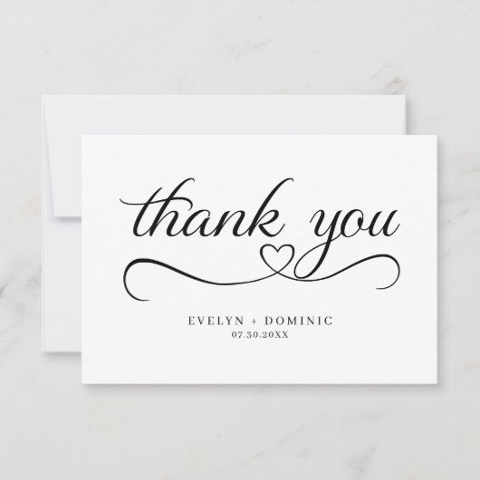Script Heart Typography romantic Wedding Bedankkaart (Voorkant)