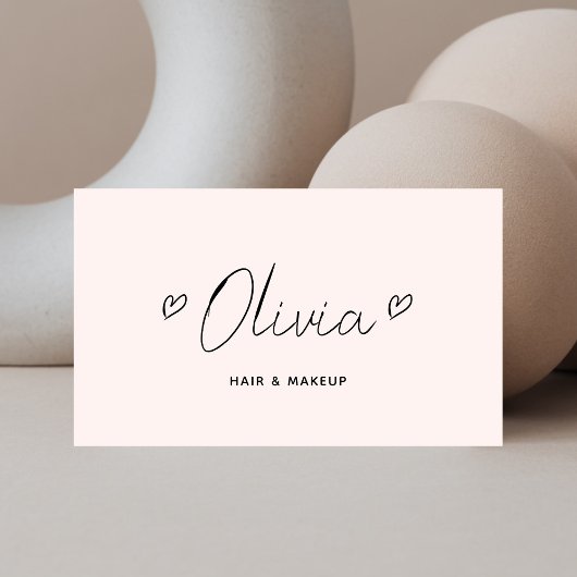 Script Hearts Minimalist Pastel Roze Visitekaartje