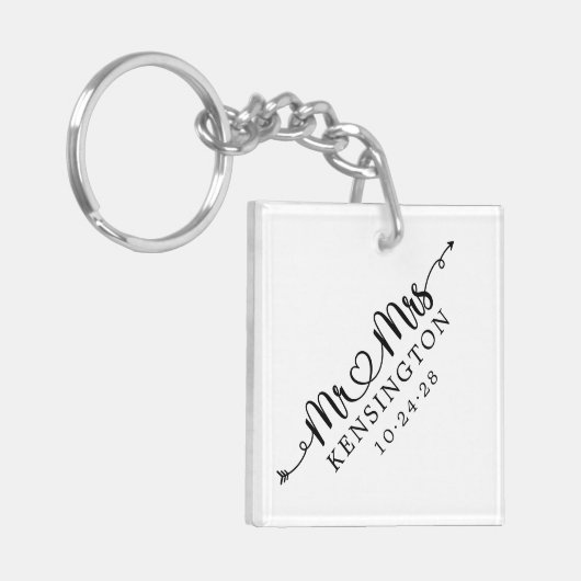 Script Hearts Personaliseerde Mr Mrs Wedding Foto Sleutelhanger (Voorkant Links)