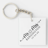 Script Hearts Personaliseerde Mr Mrs Wedding Foto Sleutelhanger (Voorkant)