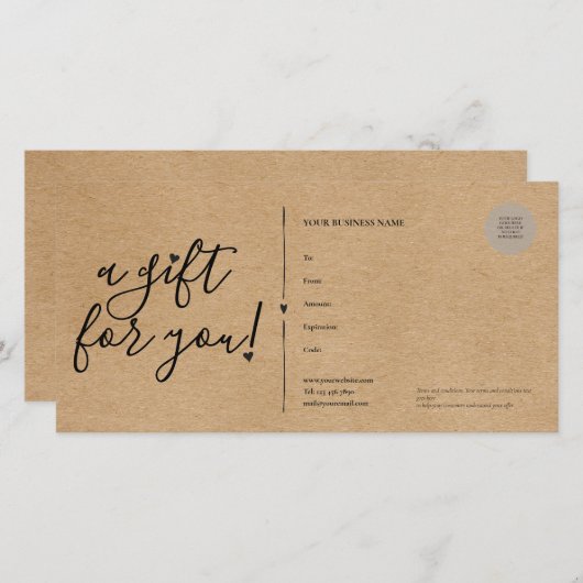 Script Hearts Rustic Kraft Cadeaucertificaat (Voorkant / Achterkant)