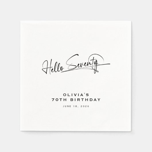 Script Hello Seventy Minimalistisch 70e Verjaardag Servet (Voorkant)