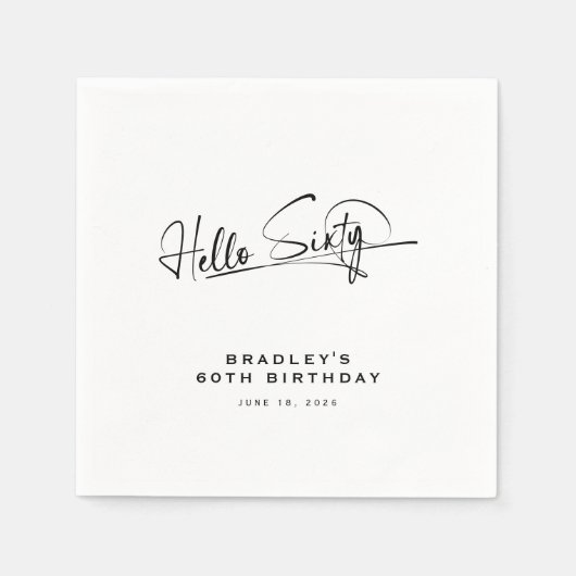 Script Hello Sixty Minimalistisch 60ste Verjaardag Servet (Voorkant)