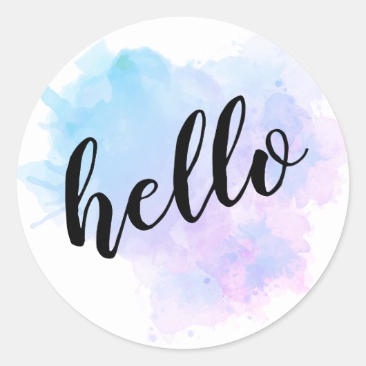 Script HELLO Watercolor Splash Ronde Sticker (Voorkant)