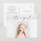 Script Het is een meisje Baby geboortekaartfoto Briefkaart (Voorkant / Achterkant)